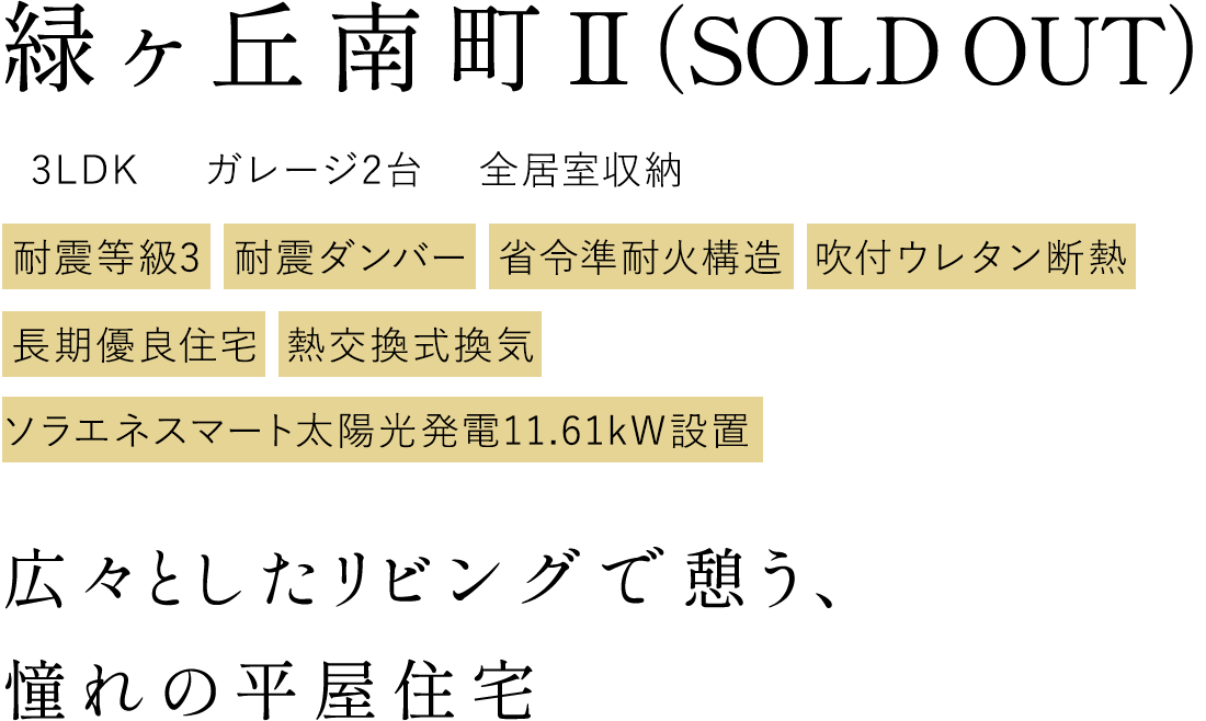 緑ヶ丘南町Ⅱ 広々としたリビングで憩う、憧れの平屋住宅